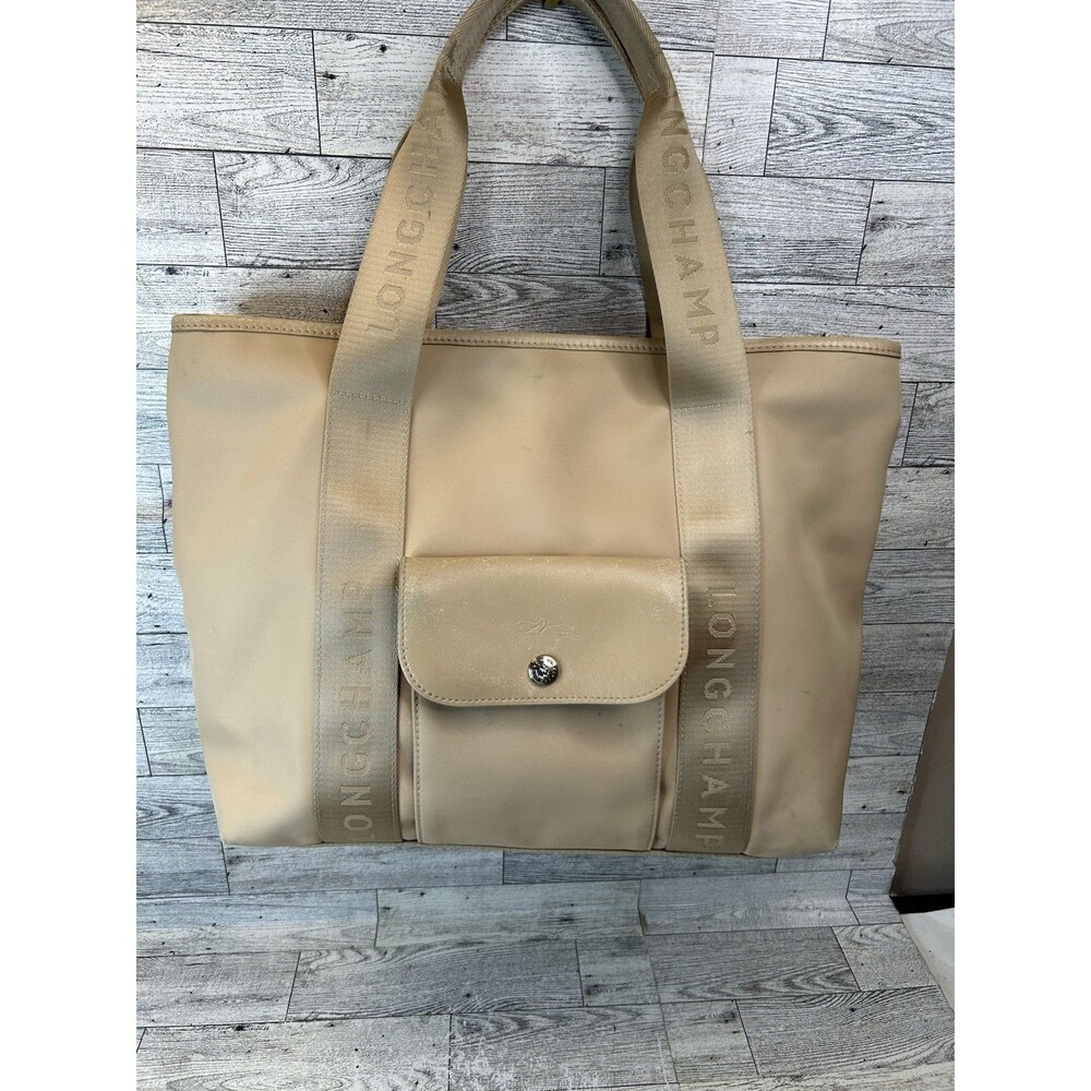 Longchamp PVC Leather Trim Tote Bag with nylon logo handles  RARE